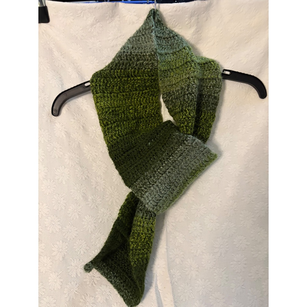 Handmade Crochet Scarf Cottagecore Boho Layeringgreen Ombre Gradient Knit Winter